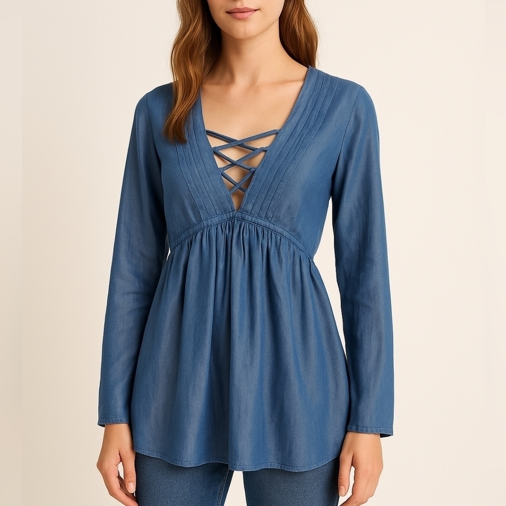 NWT Altard State Chambray Bell Sleeve Top
